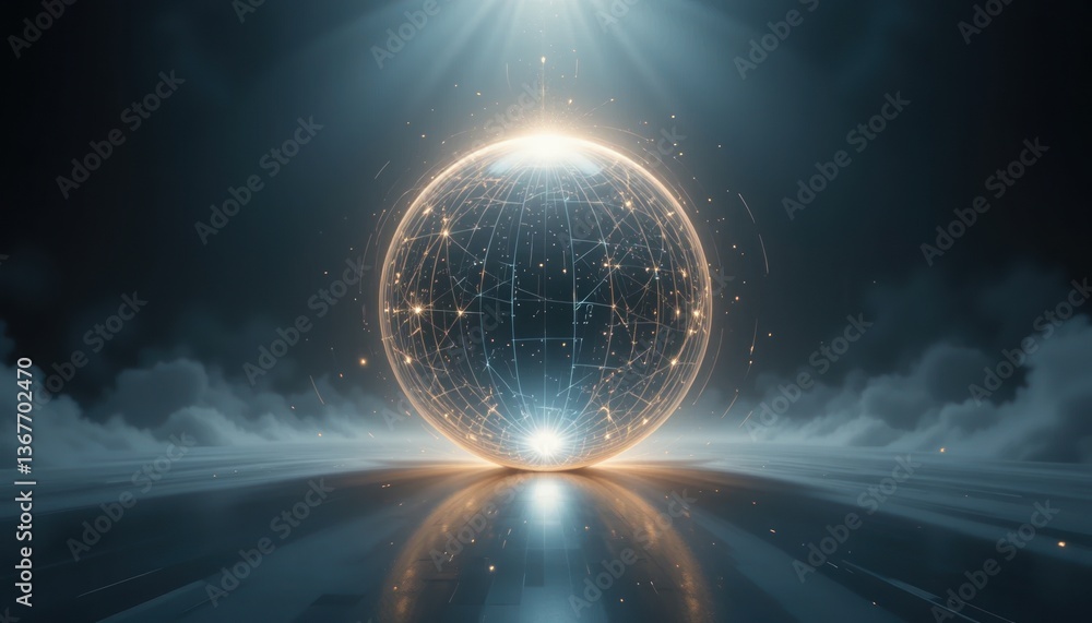 Aufkleber exploring the mystical glow of a digital sphere virtual realm 3d art ethereal environment wide-angle