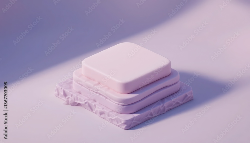 Poster artistic display of layered soap bars minimalist studio setting product photography soft lighting ae