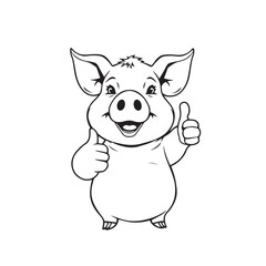 Obraz premium Continuous one black line art drawing a pig giving a thumbs up design vector.