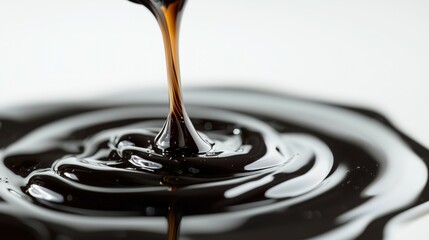 Close-up of molasses pouring and creating ripples on a smooth surface