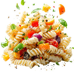 A Creamy Pasta Salad with Roasted Vegetables and Dressing Isolated on Transparent Background