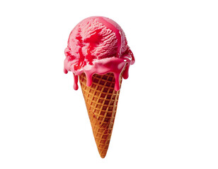 A melting scoop of pink ice cream in a waffle cone, dripping onto a white surface.  The vibrant color and melting texture evoke feelings of summer, indulgence, and fleeting moments.