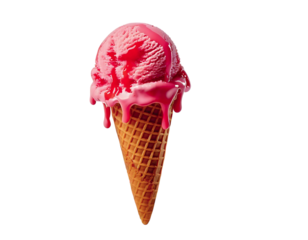 A melting scoop of pink ice cream in a waffle cone, dripping onto a white surface.  The vibrant color and melting texture evoke feelings of summer, indulgence, and fleeting moments.
