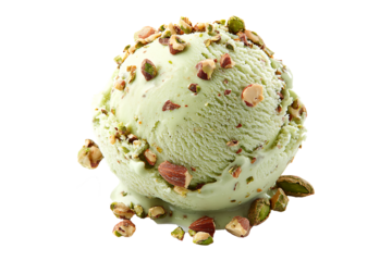 scoop of pistachio ice cream and nuts Isolated on White and Transparent Background PNG Image.