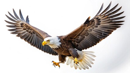 Fototapeta premium A bald eagle hunts on white 