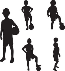 Vector set silhouettes of Soccer player kicking ball, abstract isolated vector silhouette, footballer logo