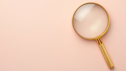 close-up of magnifying glass on plain surface, minimalist background, with copy space for text
