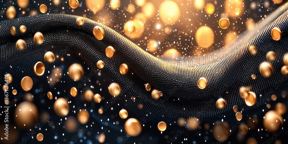 Poster Abstract Gold and Black Background with Floating Bubbles and Sparks