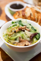 Bok choy and steamed mushrooms, El Mosquito restaurant, El Born neighborhood, Barcelona, ​​Catalonia, Spain