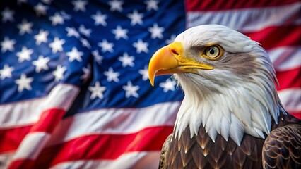 North American Bald Eagle on American flag
