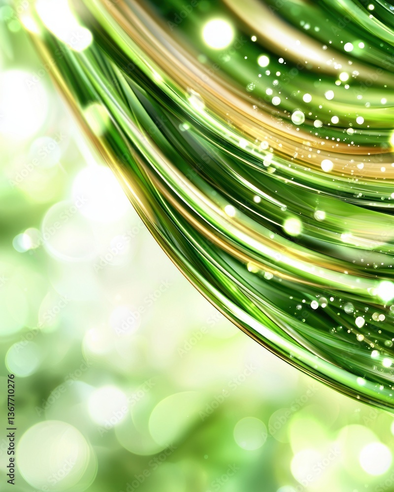 Poster Shimmering Green Waves with Soft Bokeh Background for Nature Themes
