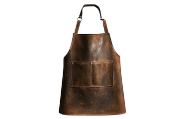 A beautiful artisan leather apron hangs against a light backdrop for cooking enthusiasts isolated on transparent background