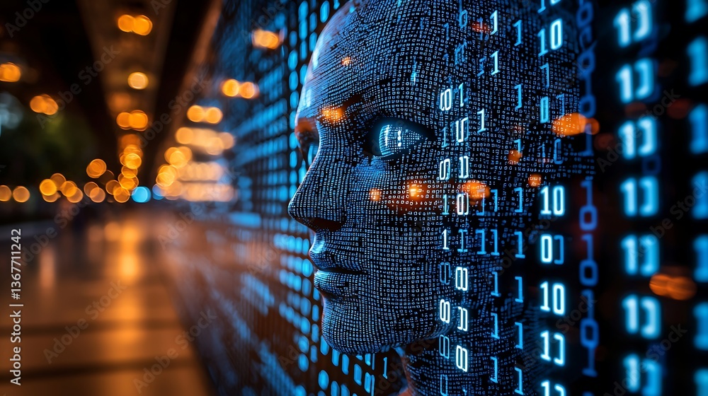 Poster ai head in binary code