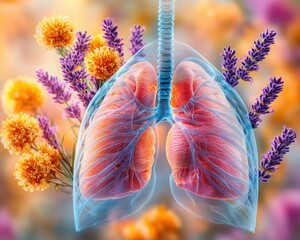 Lungs with Vibrant Flowers and Colorful Background for Health Concept