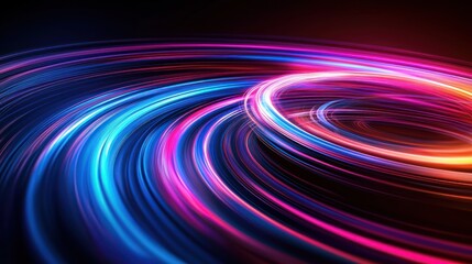 Vibrant abstract light trails swirling in a cosmic backdrop, creating a sense of motion and energy
