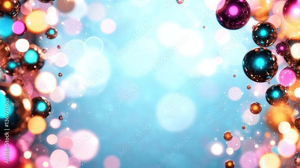 Poster colorful bokeh background with shiny spheres and light effects