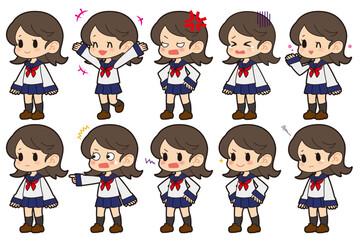 女子学生表情セット 縁ありver.