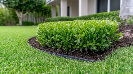 Neatly Trimmed Hedge Bordering Lush Green Lawn
