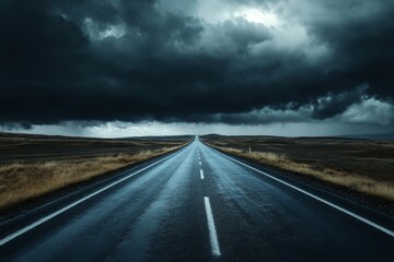 Naklejka premium Stormy Road Extends into Dark Clouds