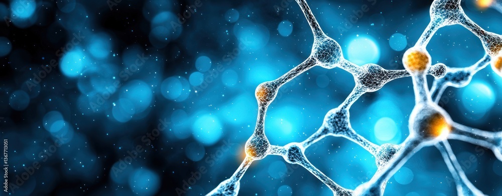 Poster Abstract Molecular Structure with Glowing Nodes and Blue Background