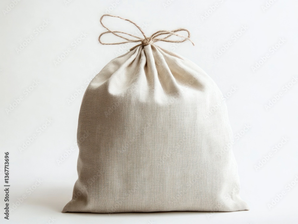 Poster closed linen sack tied with string on white background mockup