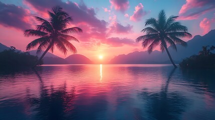 Tropical palm tree sunset high resolution picture