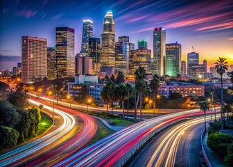 Fototapeta premium Los Angeles Downtown Night Lightscape: Long Exposure Urban Exploration Photography
