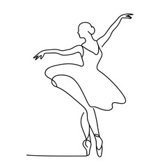 Ballerina dancing in graceful one line vector silhouette