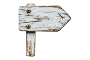 white wooden direction arrow sign Isolated on White and Transparent Background PNG Image.