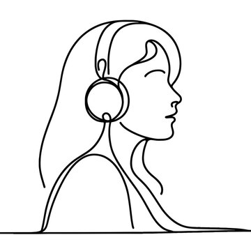 recommend clip art: Girl listening to music with headphones line art