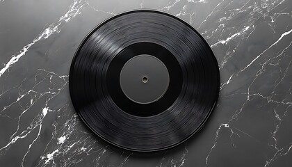 A black vinyl record displayed on a beautiful marble surface