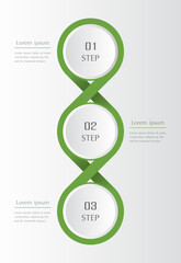 Step by step vertical infographic template with 3 options, parts or processes.