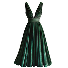 A Sophisticated Green Velvet Dress Isolated on Transparent Background