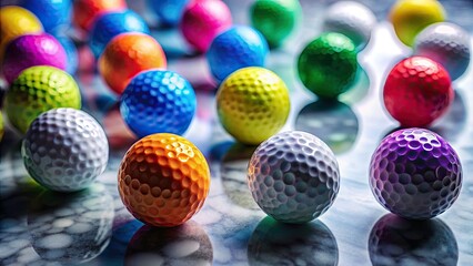 Tilt-Shift Golf Ball Aerial Photo, Marble Flat Lay, High Contrast, Diagonal Composition