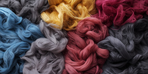 A vibrant collection of colorful fibers woven together, creating a visually striking display.