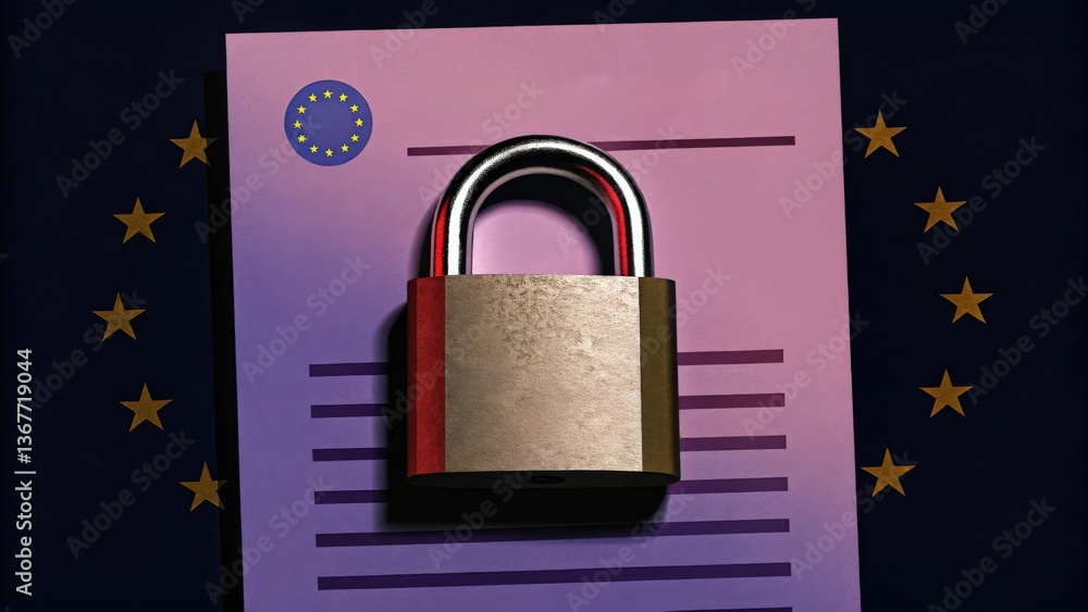 Aufkleber law restriction policy concept. secure padlock on document representing data protection and privacy.