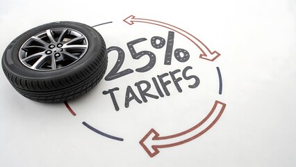 25% Tariffs with Bold Typography, Clean Lines, and a Circular Black & Red Design on a White Background"
