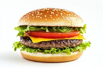 Single Cheeseburger on White Background