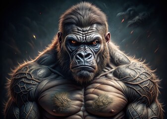 Low Light Photo: Powerful Gorilla Tattoo Design - Dark & Mysterious Ink Art