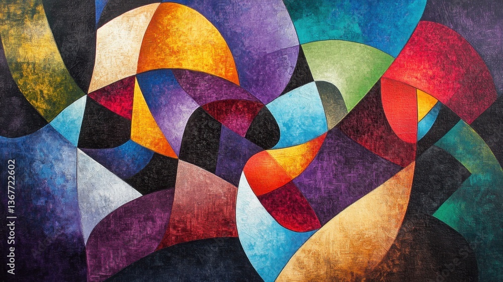 Poster a vibrant abstract artwork featuring swirling shapes and a dynamic mix of colors, creating an energe