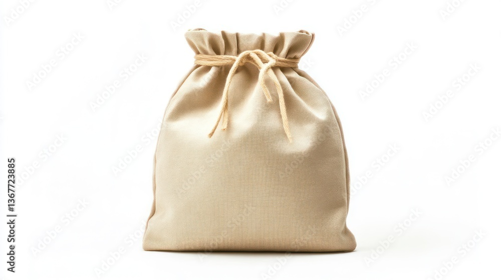 Poster drawstring pouch with twine on white background for product presentation
