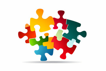 Obraz premium Puzzle pieces fitting together collaboration vector logo design