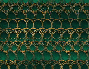 Obraz premium Generative AI Emerald and Gold Abstract Art Deco gold emerald green abstract pattern circle line geometric texture background weave luxury elegance sophistication opulence