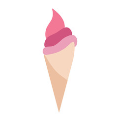 A simple and cute illustration of a pink ice cream cone with soft-serve swirls in different shades of pink, set against a white background.