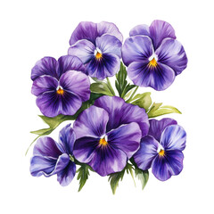 Elegant Purple Pansies Bouquet Isolated on Transparent Background