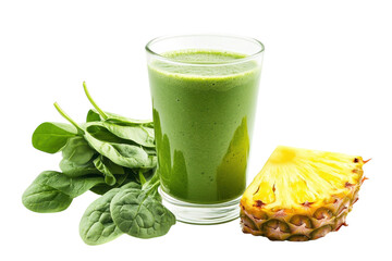 Refreshing green smoothie with spinach and pineapple on a bright background in a well-lit kitchen isolated on transparent background