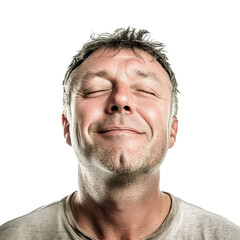 Obraz premium A Man with Eyes Closed and Head Tilted Isolated on Transparent Background