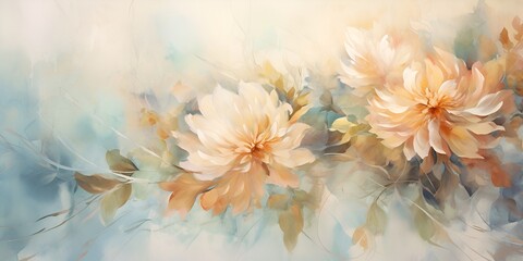 Beautiful abstract floral background with large flowers and leaves in pastel colors. Floral pattern 