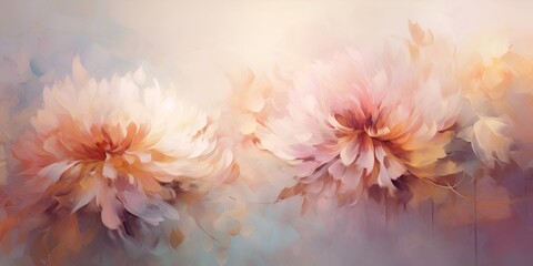 Beautiful abstract floral background with large flowers and leaves in pastel colors. Floral pattern 