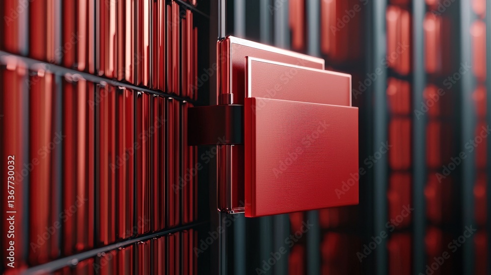 Aufkleber cyber security ransomware prevention concept. a modern data storage system with red file panels.